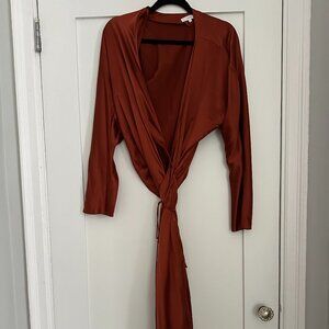Vince Brown Silk Midi Length Wrap Dress